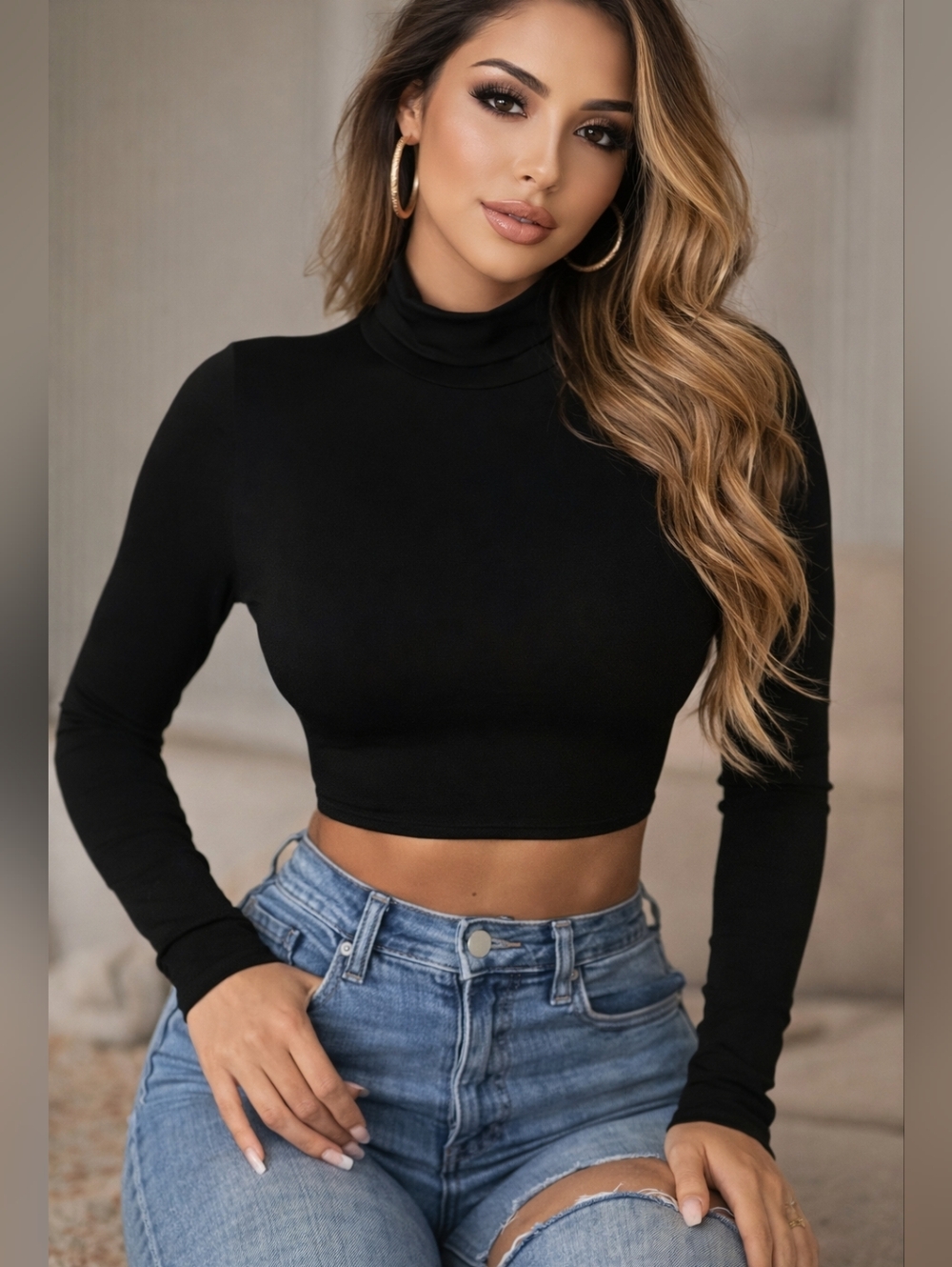 Sexy Long sleeve Black turtleneck Medium size